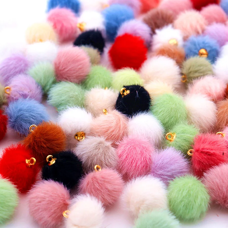 10pcs 15mm Faux Rabbit Fur Pompom 1.5cm DIY Craft Pompon Supplies Fluffy Pompones In Keychains Jewelry DIY Earring Pom Poms