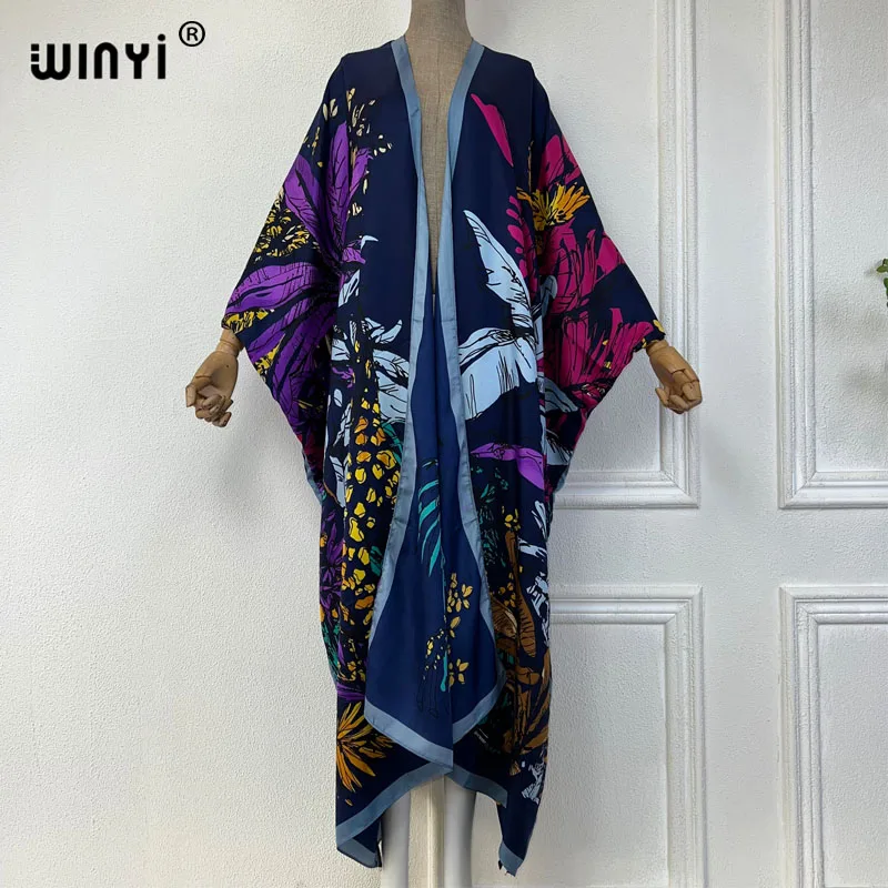 Imagem -03 - Quimono Estampado Winyi-boho para Mulheres Roupa de Praia da África Cover-ups Cardigã Roupas de Praia Vestido Maxi Vestido de Férias Moda América