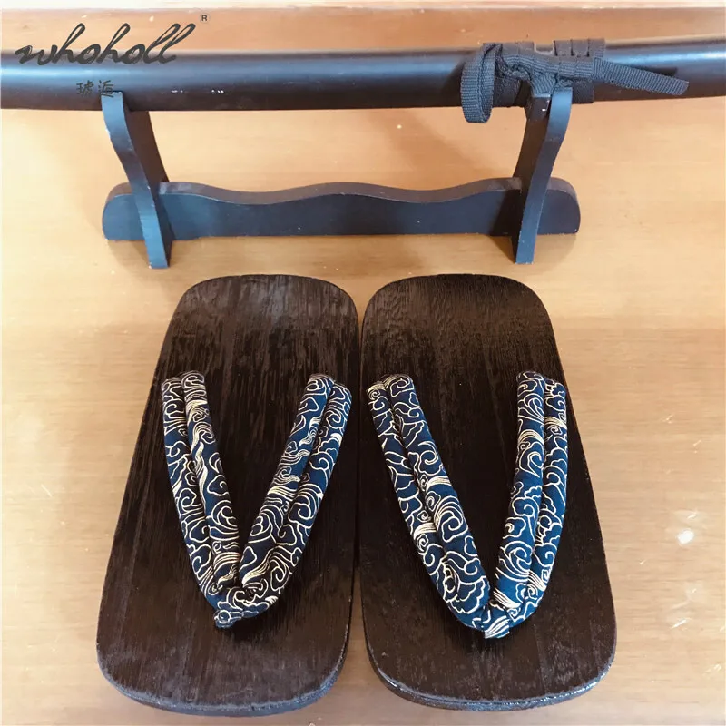 WHOHOLL Geta Japanese Samurai Geta Clogs Shoes Man Flip-flops Slippers High Bottom Wooden Slipper Animation Cosplay