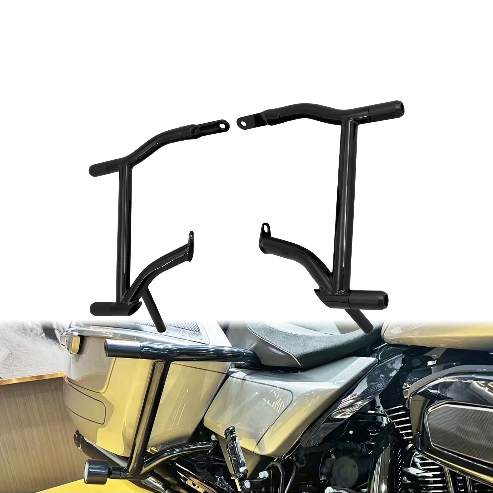 Motorrad-Satteltaschen-Hinterschutz-Crashbars mit Halterung für Harley Touring Road Electra Street Glide FLHR FLTRX 2009-23