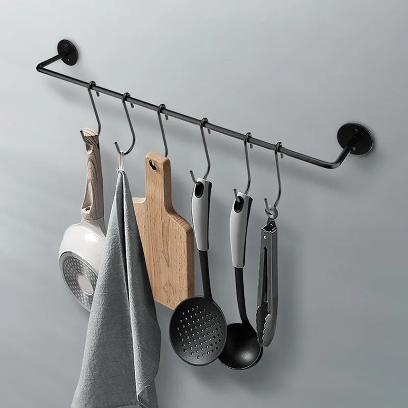 Multi-function Rails with Hooks, Simple Wrought Iron Coat Storage Hangers, Kitchen Storage Rails, Hangers Behind Doors, S-hooks