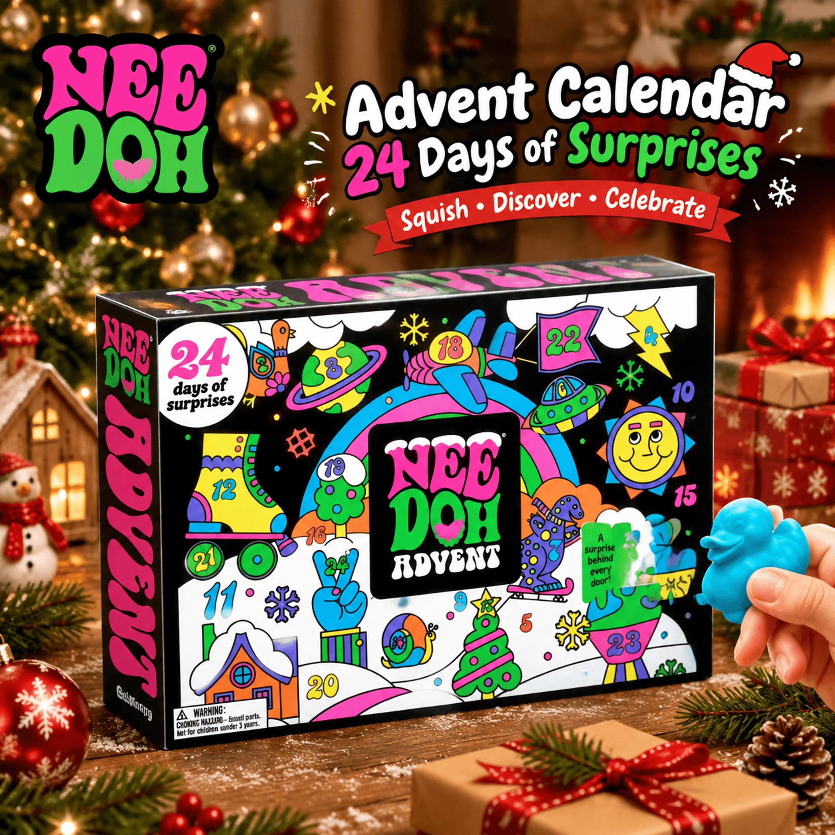 Calendrier de l'Avent de Noël NeeDoh 2026, compte à rebours de 13/24 jours, jouet anti-stress squishy, boîte mystère, cadeau de Noël surprise pour soulager le stress
