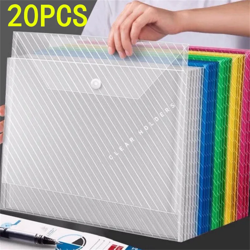 

10/20PCS Random Color A4 File Bag Plastic Documents Filing Storage Bag Student Organizer Information Pocket Folders Stationery