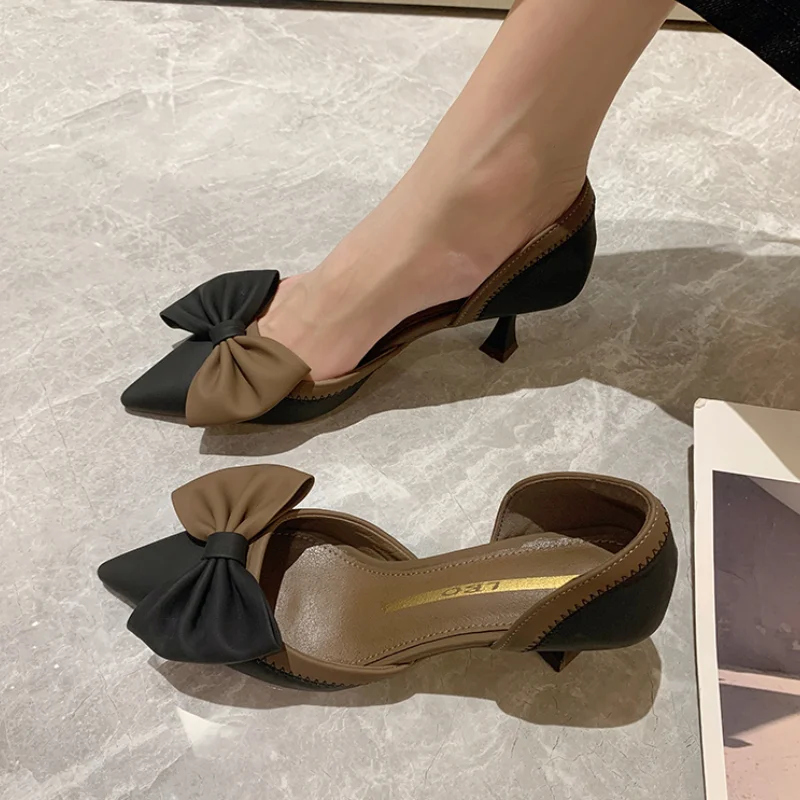 2024 New Mix Color Bowtie High Heels Shoes Women Two-Piece Thin Heels Pumps Woman Pointed Toe Elegant Slip-On Party Shoes Ladies