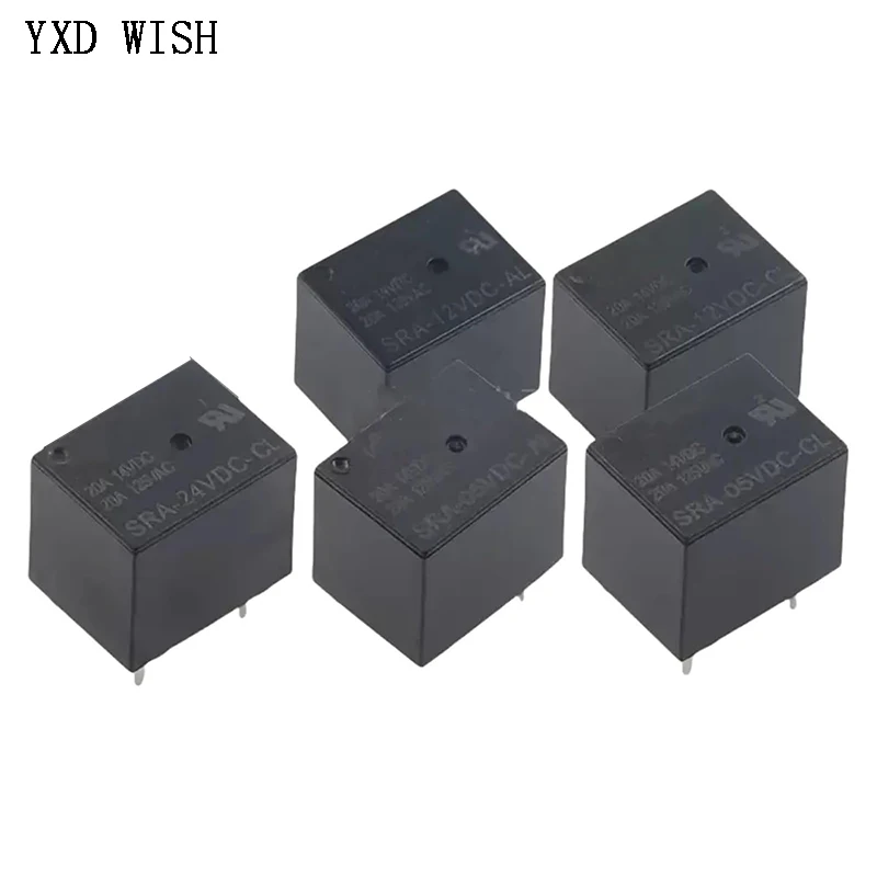 5Pcs 5V 12V 24V DC Power Relay SRA-05VDC-CL SRA-12VDC-CL SRA-24VDC-CL 5Pin Relays 20A PCB Type In stock Black Automobile Relay