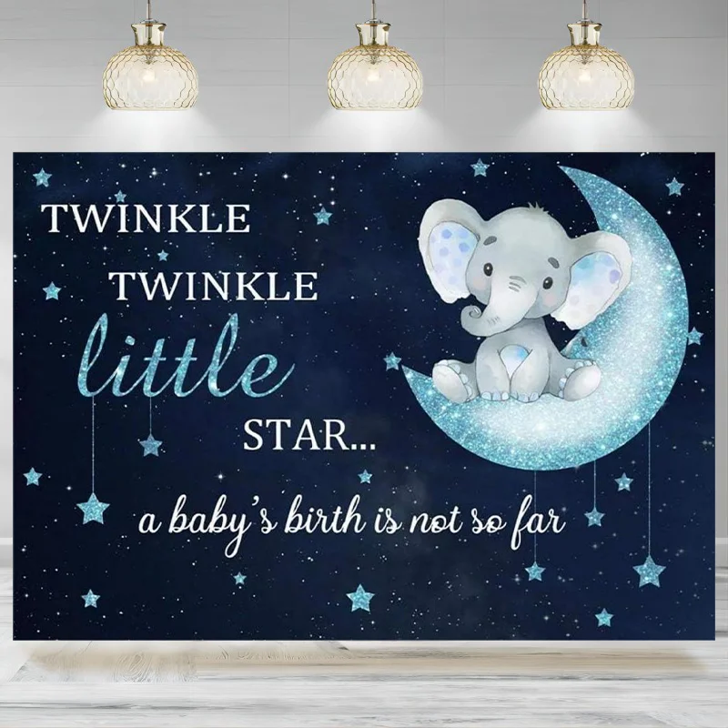 

Boy Elephant Baby Shower Photo Backdrop Blue Star Party Background Prince Newborn Baby Party Decorations Photographic Banner