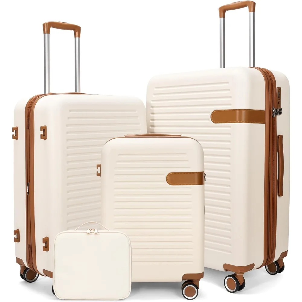 Luggage Sets 4 Piece Suitcase Set with Spinner Wheel, Hardshell Luggage Sets with TSA Lock, Expandable Travel Luggage Set, White