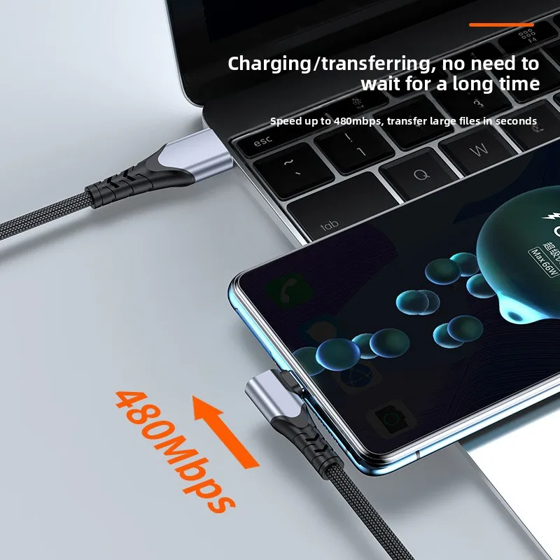 كابل بيانات شحن سريع للغاية، كابل ألعاب بزاوية 6 أمبير (على شكل حرف L)، متوافق مع هواوي (100 وات)، أجهزة Xiaomi وAndroid