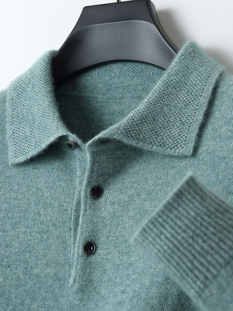 Mode Herbst Winter Neue Kaschmir Pullover männer 100% Merino Wolle Pullover Beiläufige Lose POLO Gestrickte Unten Hemd Jacke Hemd