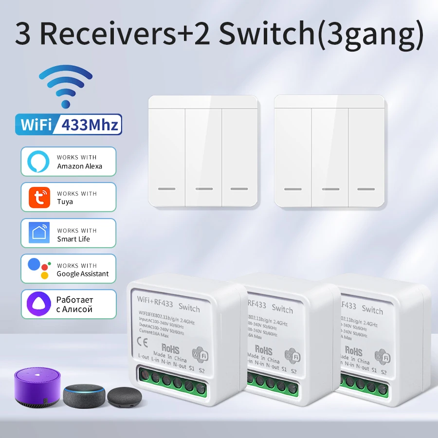Tuya WiFi Slimme Lichtschakelaar Smart Home Draadloze RF 433 mhz Drukknop Wandschakelaar Via Alexa Google Home Alice Smart leven App