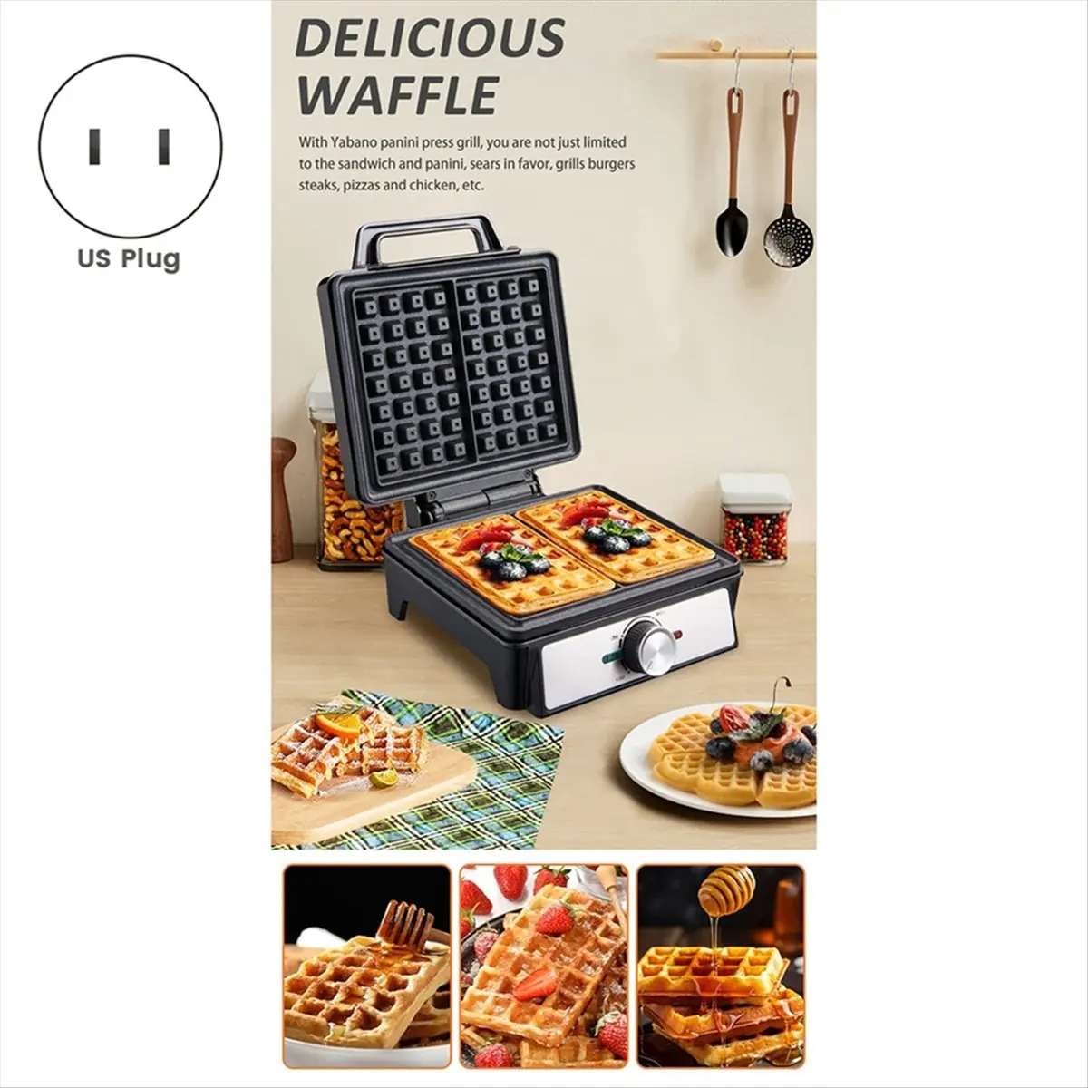 【newest-at03】wafflemaker-single-plate-two-bread-makerdouble-sided-heatingnon-stick-designsuitable-for-family-restaurant-us
