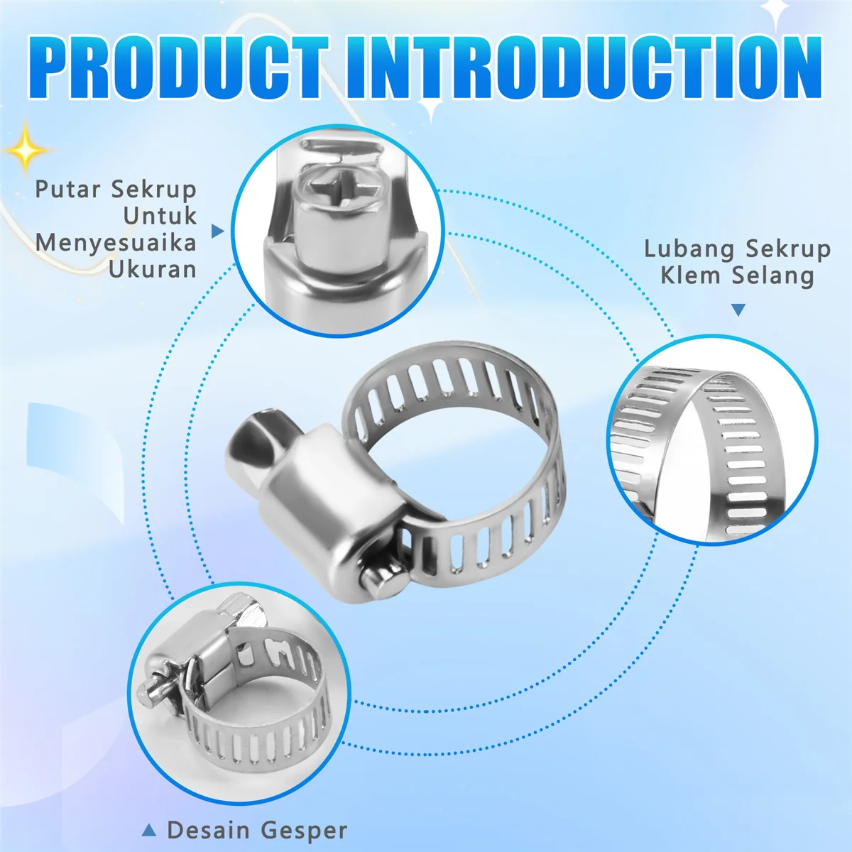 Panas 15 buah baja tahan karat 8mm hingga 12mm selang pipa klem klip pengencang
