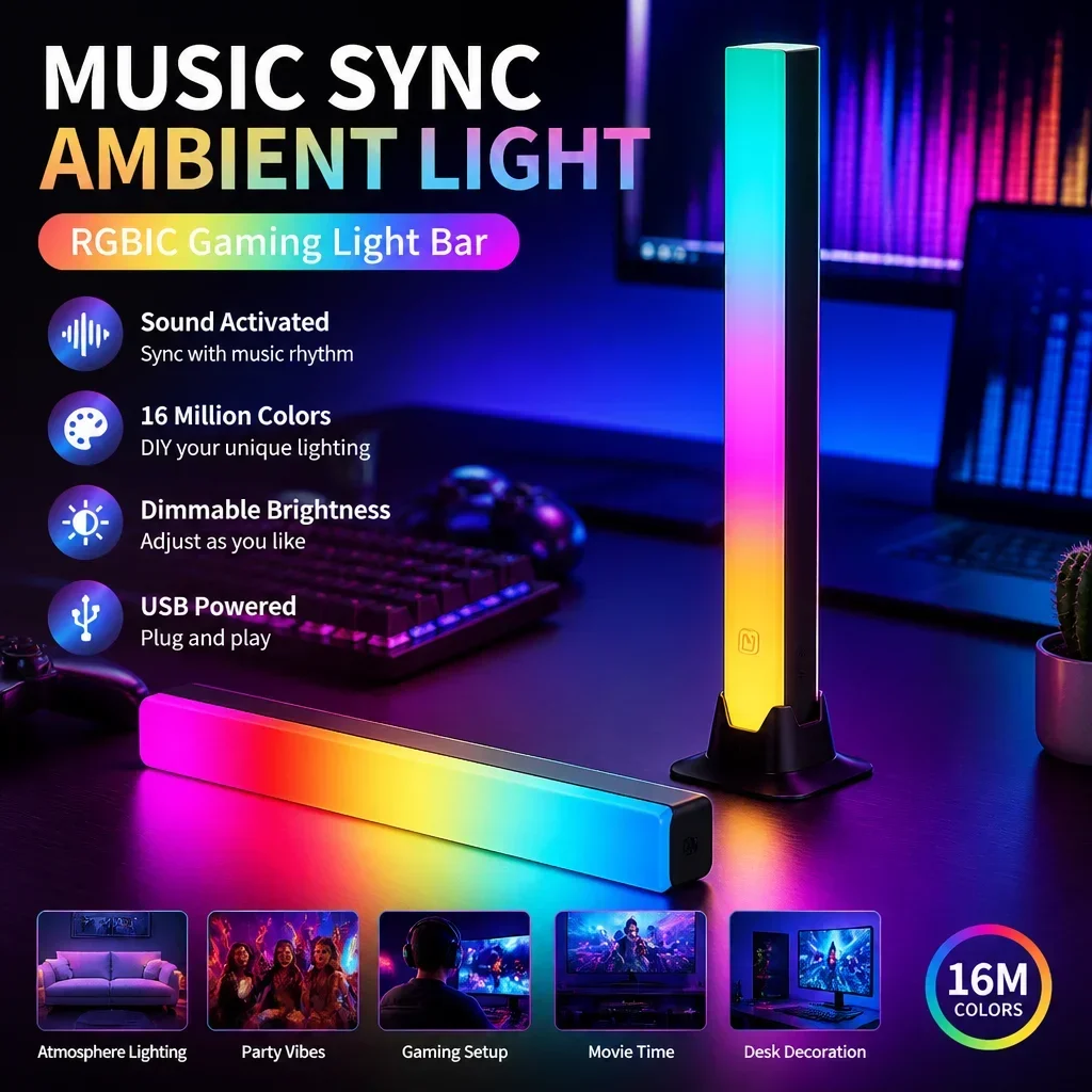 RGB LED Pickup Light Bar Music Sync Gaming Ambient Lamp WIFI Bluetooth IR Control