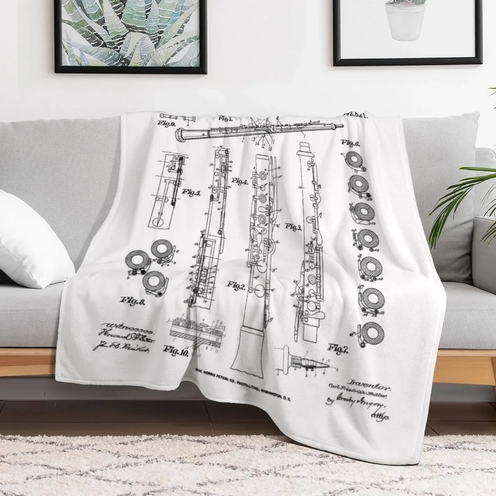 Oboe Vintage Patent Oboist Drawing Print Throw Blanket Lightweight Warm Blanket for Travel Camping