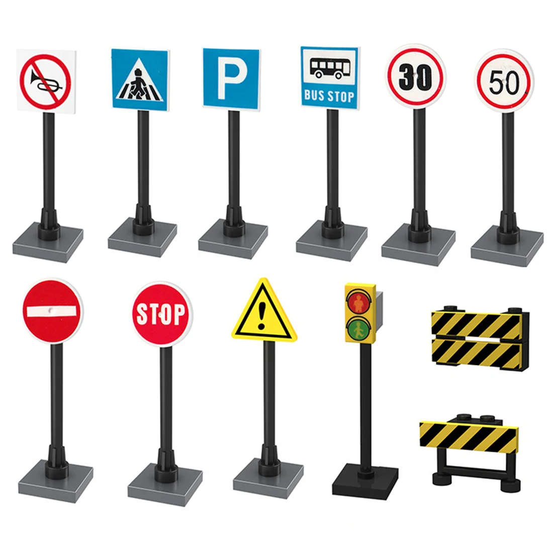 MOC Building Blocks City Traffic Road Signs Roadblocks Signal Lights Speed Limit Sidewalk Parking Lot Signs