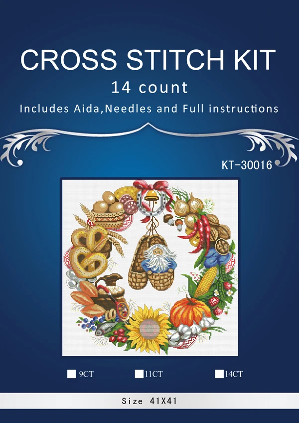 oneroom 6th Needlework,DIY Cross Stitch,Sets For Embroidery kits,14CT&16CT&18CT, fruit flower bread Christmas wreath