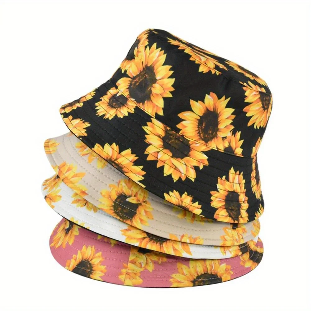 

Sunflower Pattern Print Fisherman's Hat Unisex Fashionable Outdoor Sun Hat Large Eaves Tourism Beach Fishing Hiking Basin Hat