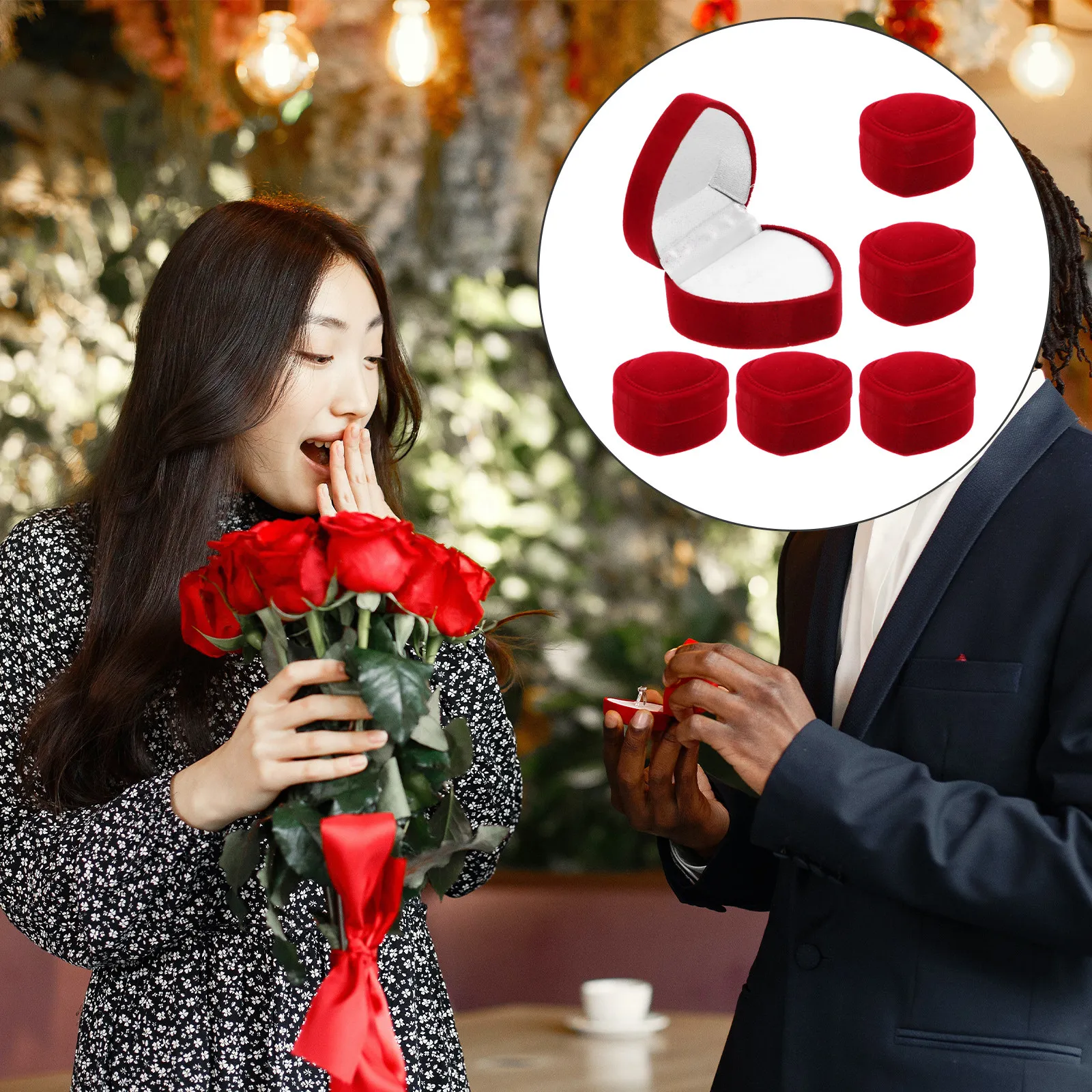 

Набор из 6 штук: компактные шкатулки для колец в форме сердца, легкие портативные футляры для хранения ювелирных украшений, идеально подходят для помолвки, свадьбы, предложения руки и сердца, подарка.