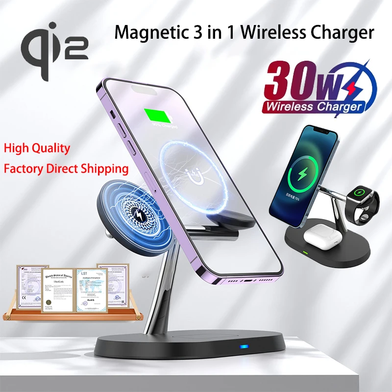 2025 وصول جديد 25 واط 3 في 1 محطة شحن لاسلكية سريعة آيفون 12/13/14/15/16/17 برو ماكس لساعة أبل وسماعات الأذن