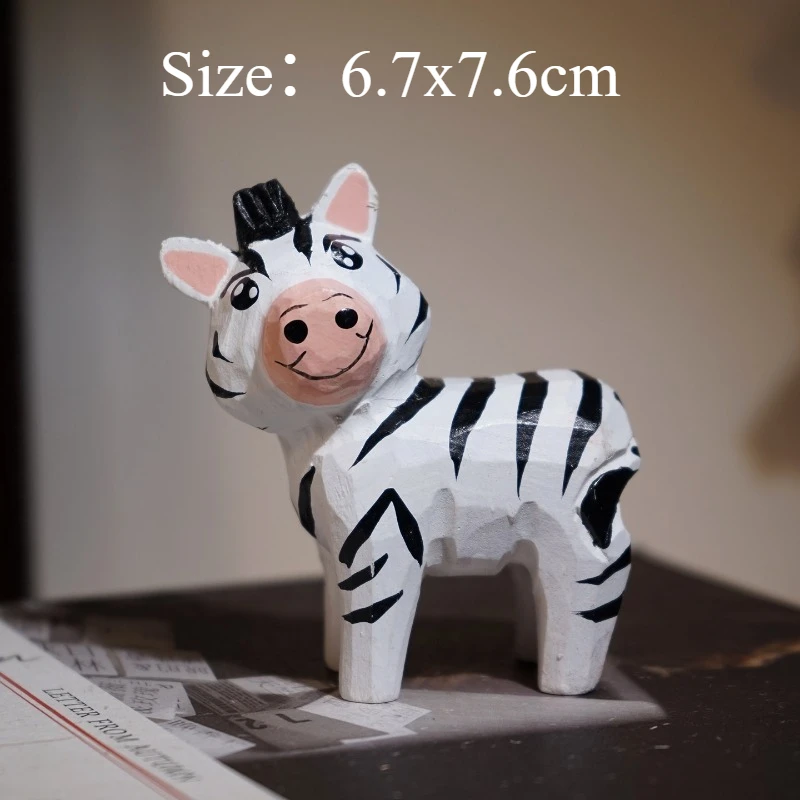 Cute Cartoon Little Zebra Hand Carved Wooden Figurine Healing Style Mood Calming Ornament Creative Gift For Home Desk Decoration
