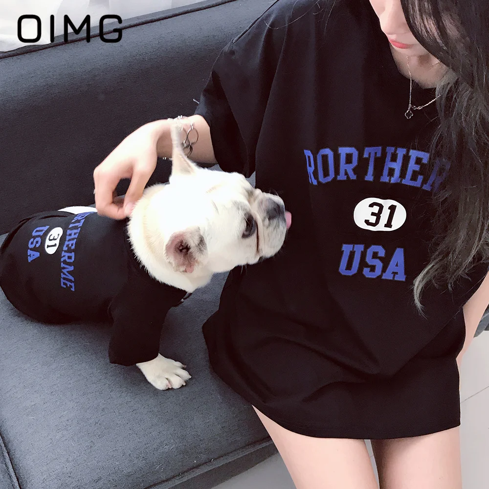 OIMG 2023 Summer New Little Cat Pet Parent-child Wear Thin Short Sleeve Cat Fadou Dog Clothing Korean Version Two legged Clothes