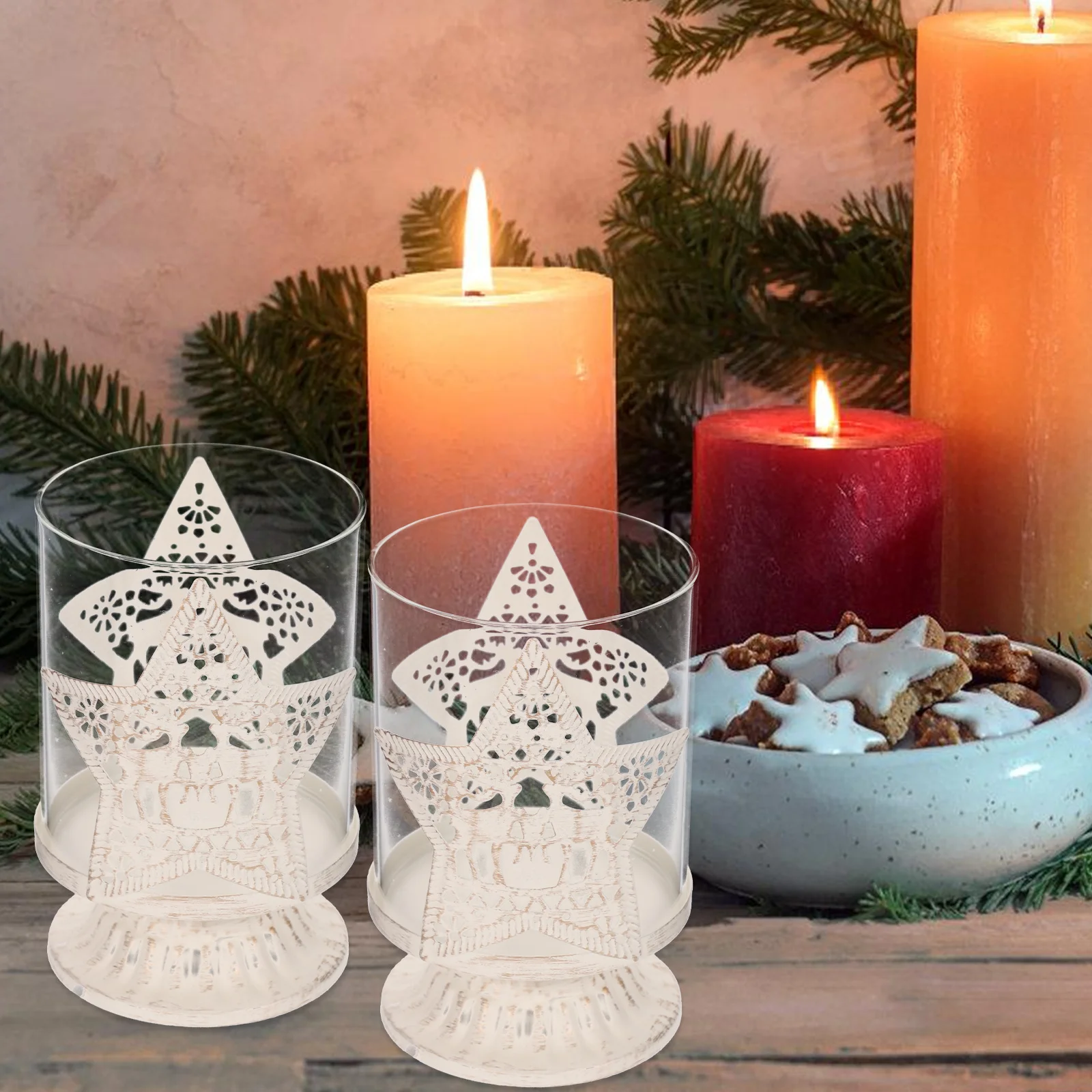 

2Pcs Star Designed Stand Elegant Decorative Candleholder Christmas Tabletop Home Party Decoration Stand