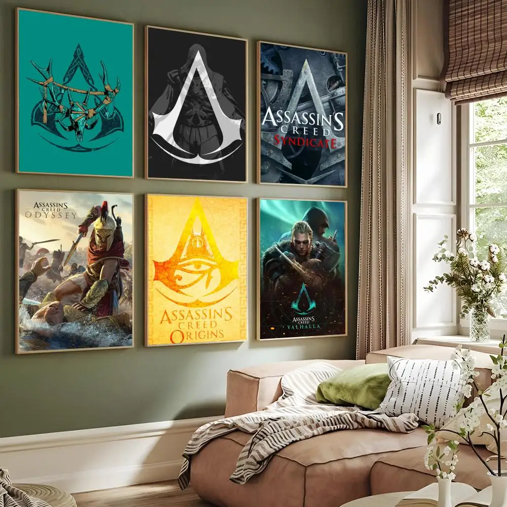 1PC A-Assassins Creed Game Poster Self-adhesive Art Waterproof Paper Sticker Coffee House Bar Room Wall Decor