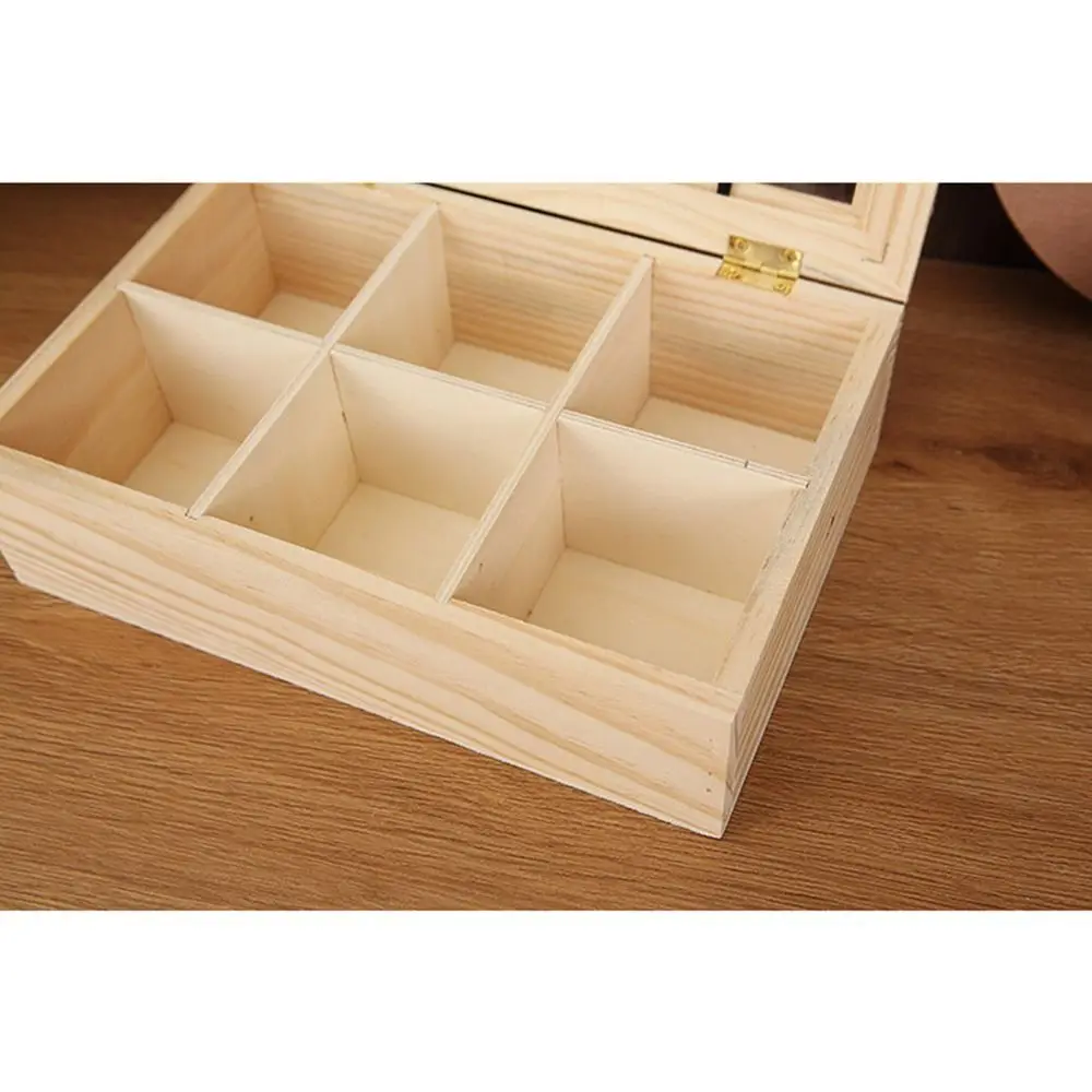 

6 Grids Wooden Tea Box with Clear Lid Dust-proof Tea Bag Holder Handmade Multifunctional Desktop Organizer Aromatherapy