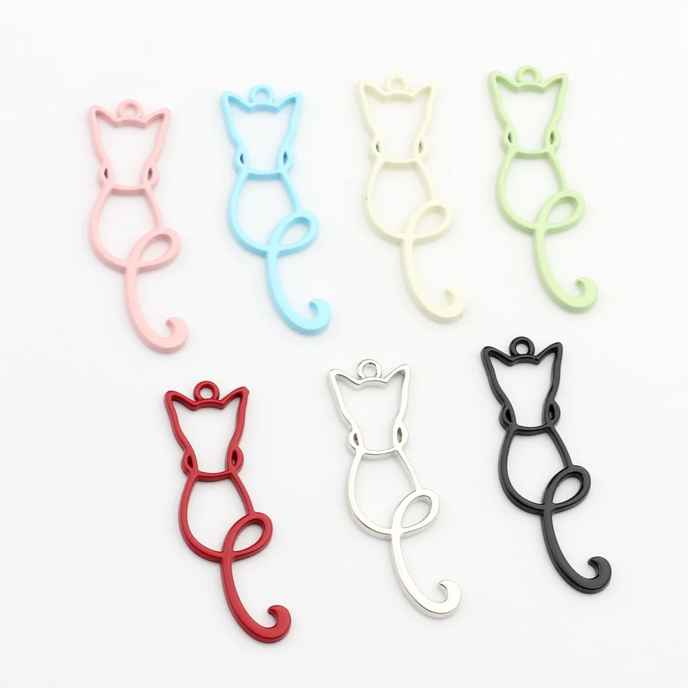 Zinc Alloy Charms Color Spray Paint Enamel Cartoon Cat Hollow UV Resin Charms 10pcs For DIY Jewelry Making Finding Accessories