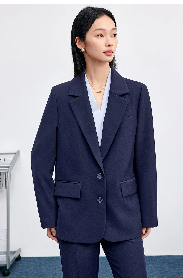 SENTUBILA Einfarbige Blazer für Damen 2026 Herbst Reverskragen Einreihig Zweiknopf Gerade Locker Sitzender Maßgeschneiderter Mantel 153XC8811X – Detail 28