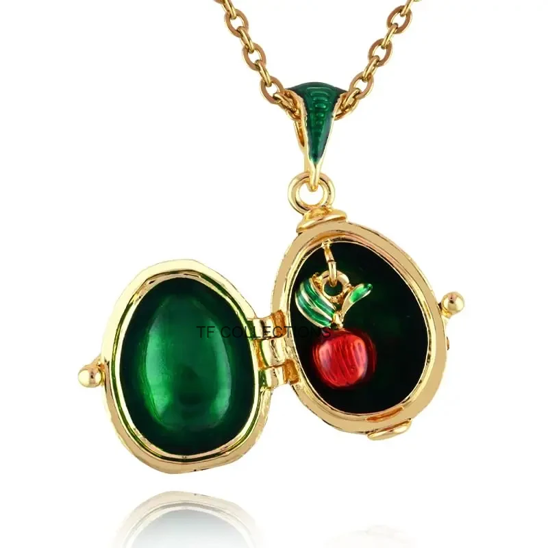 Enamel HandMade Jewelry Can Open Brass Vintage Egg Pendant Crystal Necklace Gift To Women Girls Apple Inside Christmas