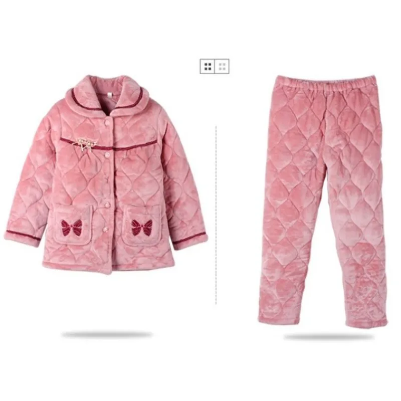 2023 New Winter Coral Fleece Pajamas Women Thickened Fleece Loungewear Warm Triple Layer Sleepwear Flannel Cotton Loungewear Set