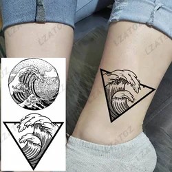 Unique Triangle Ocean Wave Temporary Tattoos For Men Women Realistic Tiger Lion Fake Tattoo Stickers Saying Transfer Art Tatoos