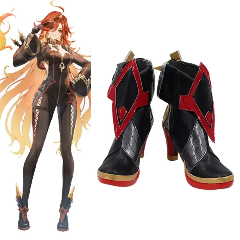 Pyro Archon Mavuika Cosplay Shoes Game Genshin Impact Cosplay Prop PU Leather Shoes Halloween Black High Heel Boots Custom Made