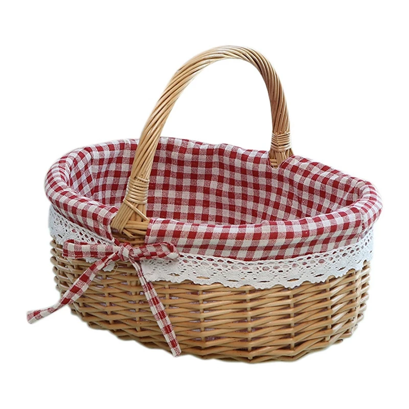 

4X Wicker Basket Gift Baskets Empty Oval Willow Woven Picnic Basket With Handle Wedding Basket Small