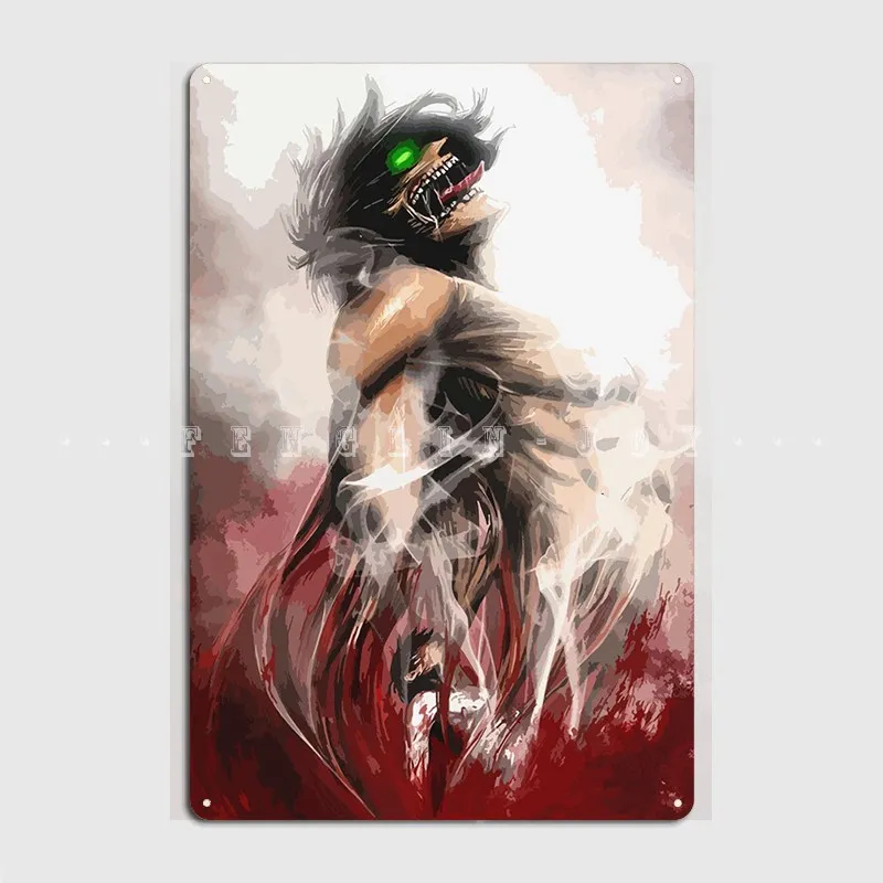 Eren Yeager Titan Metal Plaque Poster Club Kitchen Design Mural Painting Tin Sign Poster