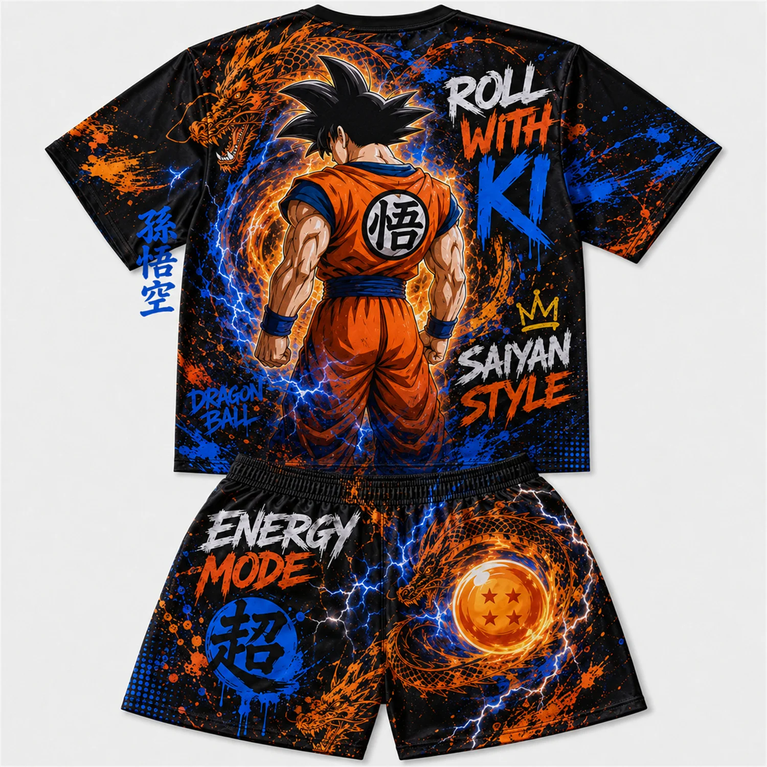 Dragon Ball Goku Vegeta Dragon Element Print Mesh T Shirt Shorts Set For Men Women Fans Quick Dry Summer Two Piece Outfit