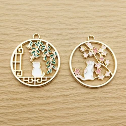 10pcs Flower Cat Charm for Jewelry Making Enamel Necklace Earring Pendant Diy Accessories Alloy Metal Gold Plated