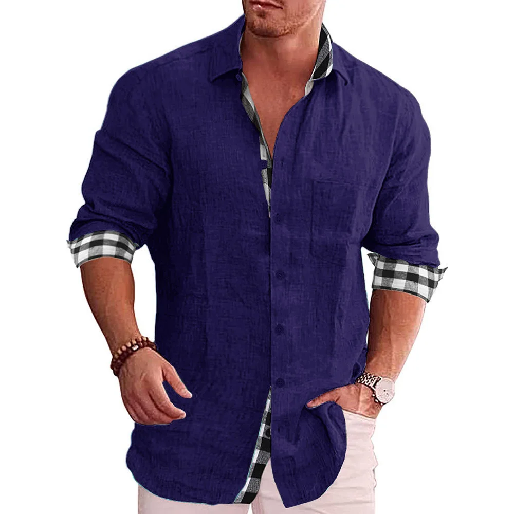 New Men\'s Cotton Linen Shirts Loose Casual Blouse Grid Long Sleeve Tee Shirt Autumn Plus Size 5xl Fashion Handsome Men\'s t Shirt