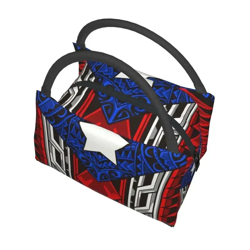 Puerto Rican Tribal Flag Insulated Lunch Tote Bag for Women Modern Boricua Resuable Thermal Cooler Food Lunch Box