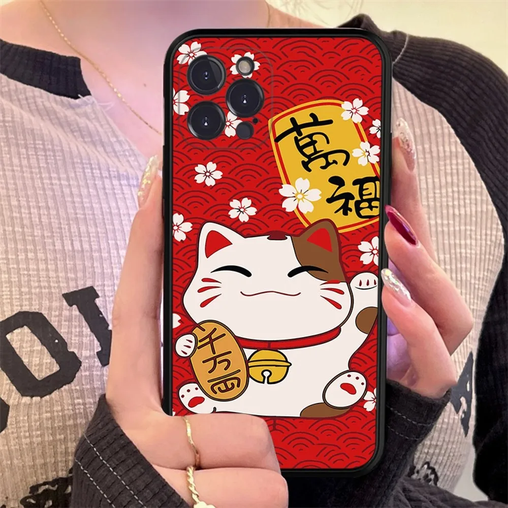 Maneki Neko Lucky Money Cat Phone Case Silicone Soft for iphone 15 14 13 12 11 Pro Mini XS MAX 8 7 6 Plus X XS XR Cover