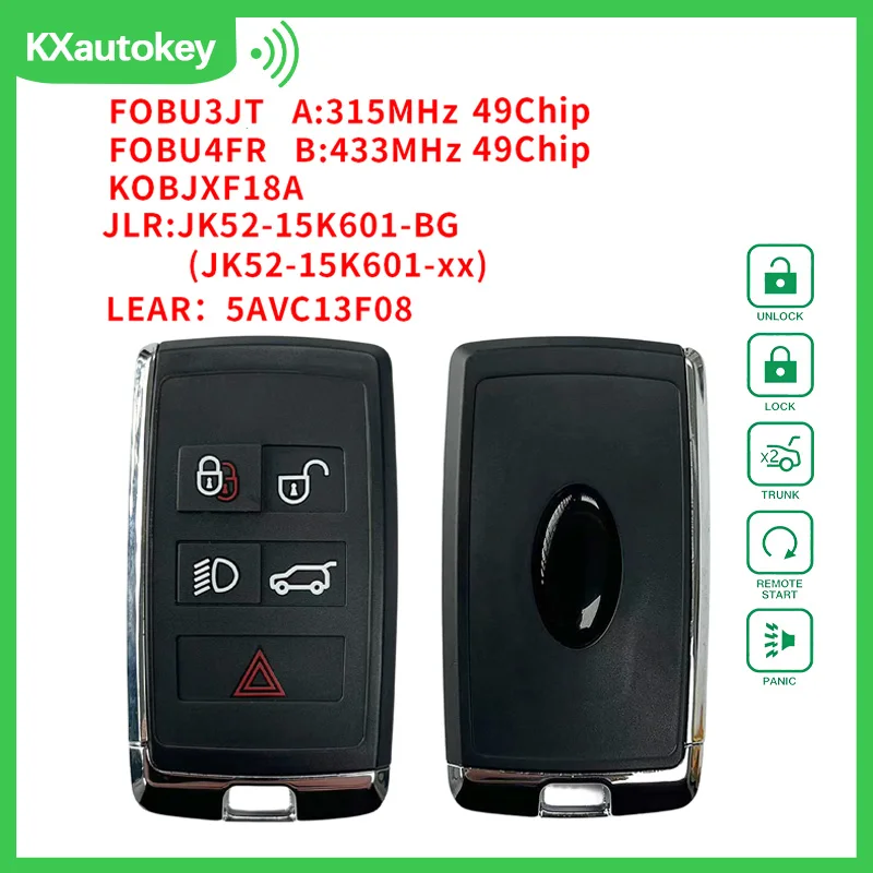 

KXK025003 For Jaguar 2017-2022 ID49-Chip KOBJXF18A PEPSFOB JLRJK52-15K601-BGKeyless Entry Push Start Key For BMW For Jaguer