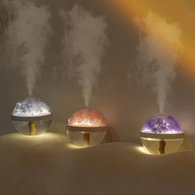 Хрустальный гель, прозрачный домашний ультразвуковой увлажнитель воздуха со свежим цветком, хрустальный мини-прохладный туманообразователь с ночником