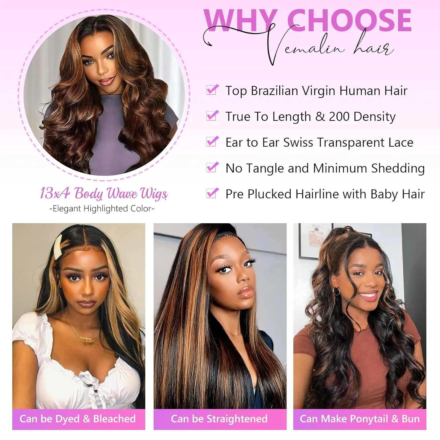 Highlight Ombre Lace Front Wig Human Hair Body Wave Pre Plucked 1B/30 Lace Front Human Hair Wig 200 Density 30 Inch For Women image 3