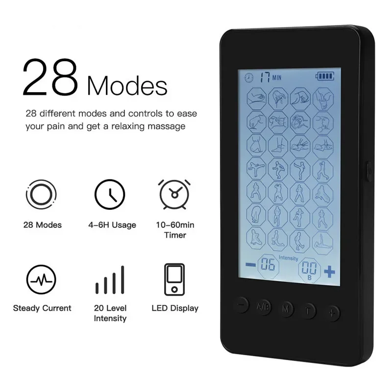 

EMS Electric Muscle Therapy Stimulator Machine Tens Physiotherapy Pulse Body Massager Pain Relief Relaxation Treatments 28 Modes