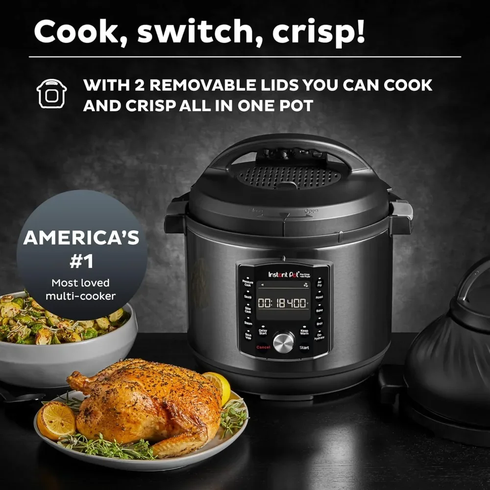 11-in-1 Air Fryer and Electric Pressure Cooker Combo with Multicooker Lids that Air Fries, Steams, Slow Cooks, Sautés, Dehydrate