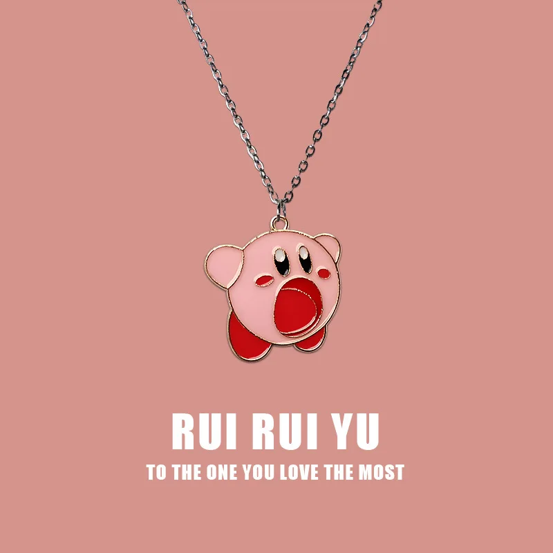 Kawaii Kirby Anime Game Peripheral Necklace Pink Star Kirby Metal Pendant for Girls Funny Modeling Accessories Kid Birthday Gift