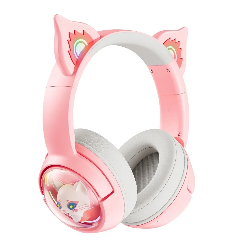 Headset Gamer Sem Fio Bluetooth Gatinho Com Luz De Led