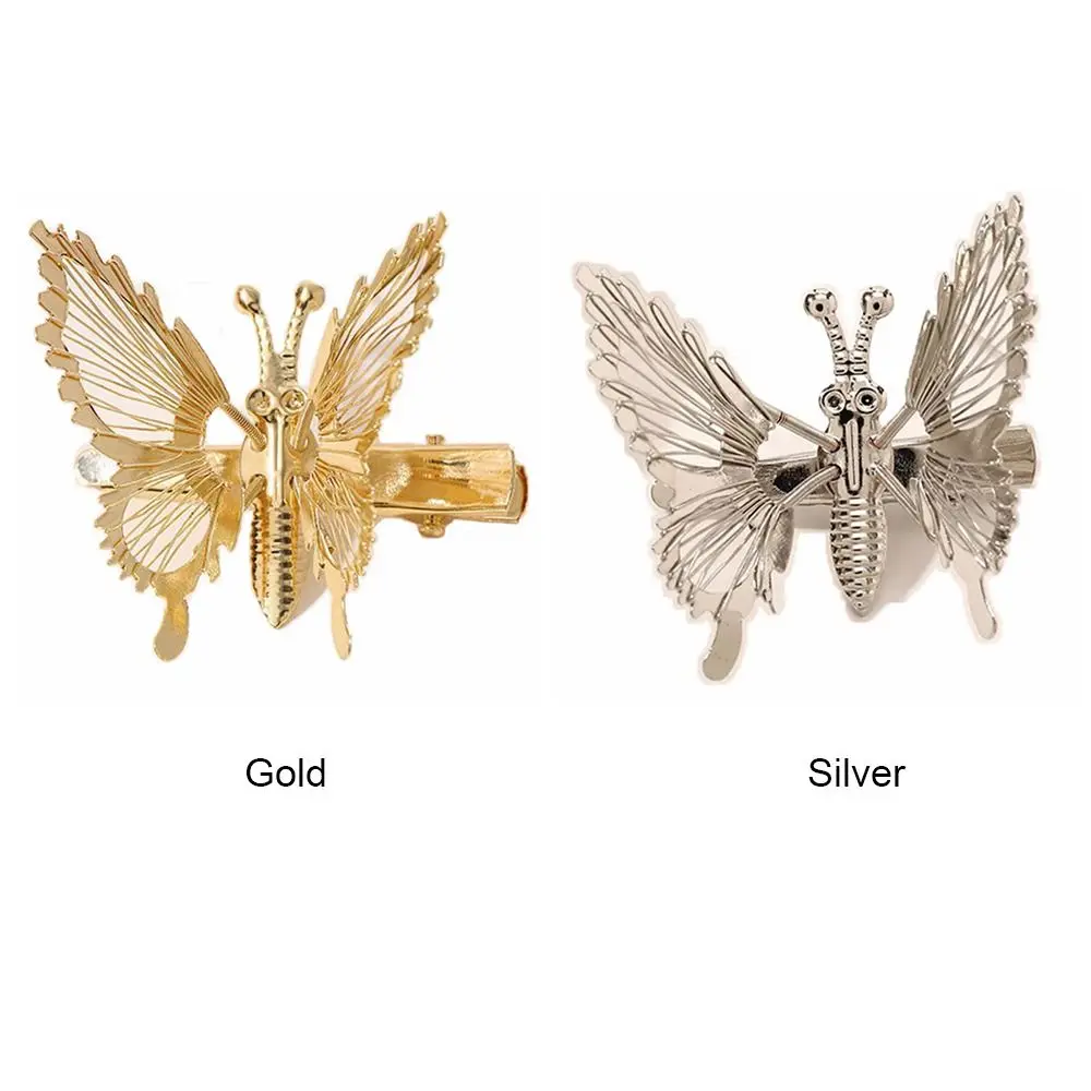 Gold Silver Moving Butterfly Hairpin Spring Hollow Out Butterfly Wings Butterfly Hair Clip Stage Performance Hair Decor