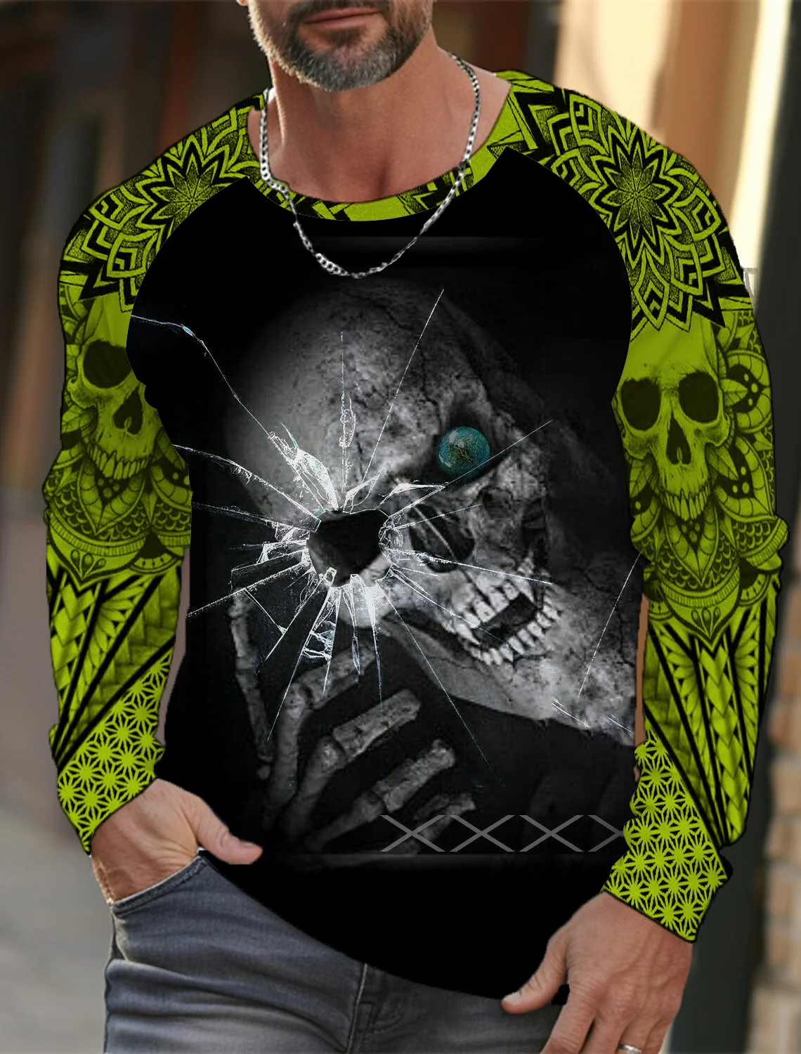 

3D Print Vintage Skull Pattern Men's T-Shirt Fashion Cool Autumn Long Sleeve Round Neck Tees Outdoor Daily Casual Adults Clothes